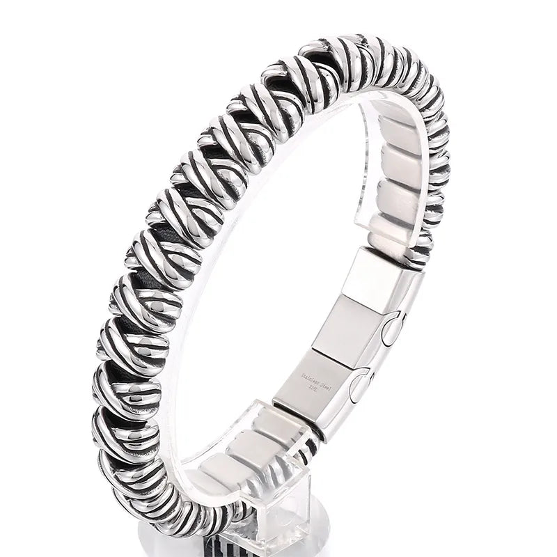 casual retro solid color titanium steel men's bangle
