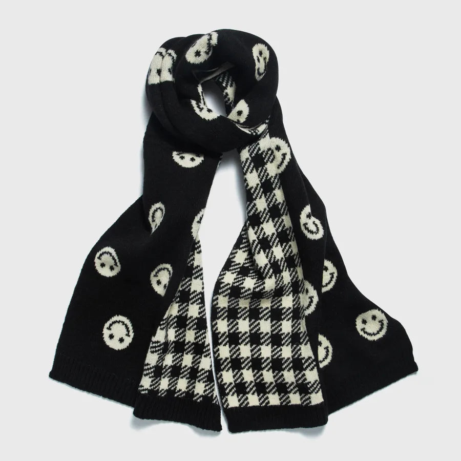 unisex fashion plaid Smile face polyester warm knitted winter scarves 1 piece