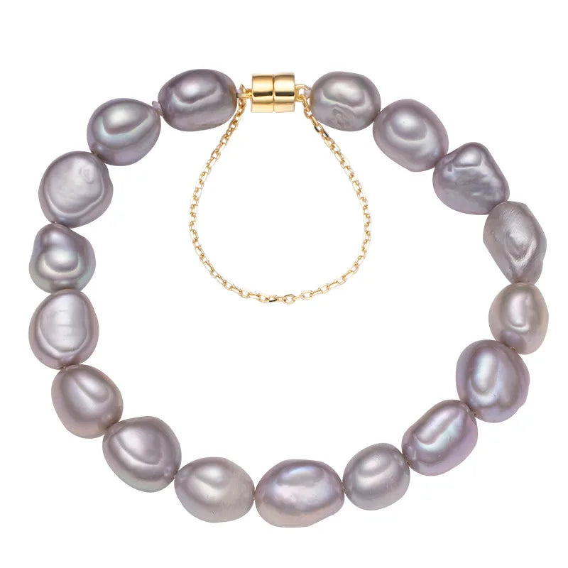 925 Sterling Silver Freshwater Pearl Beaded Chain Bracelets Casual Classic Style