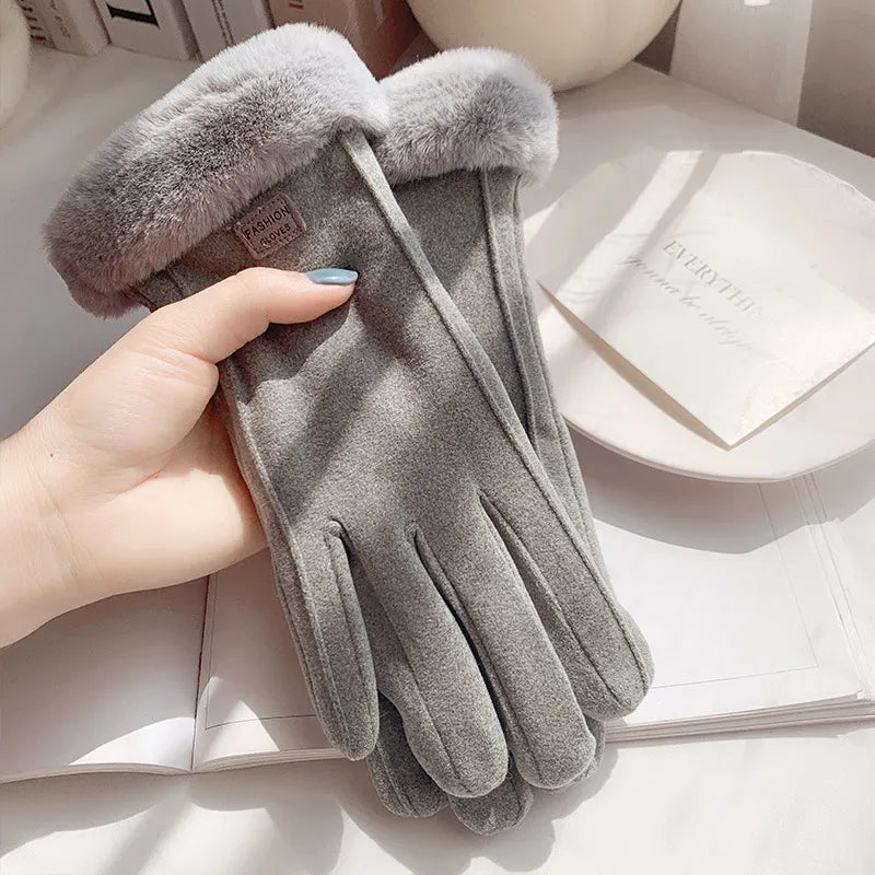 Warm gloves women's winter plus velvet padded suede autumn and winter cold-proof touch screen new cycling ski riding gloves