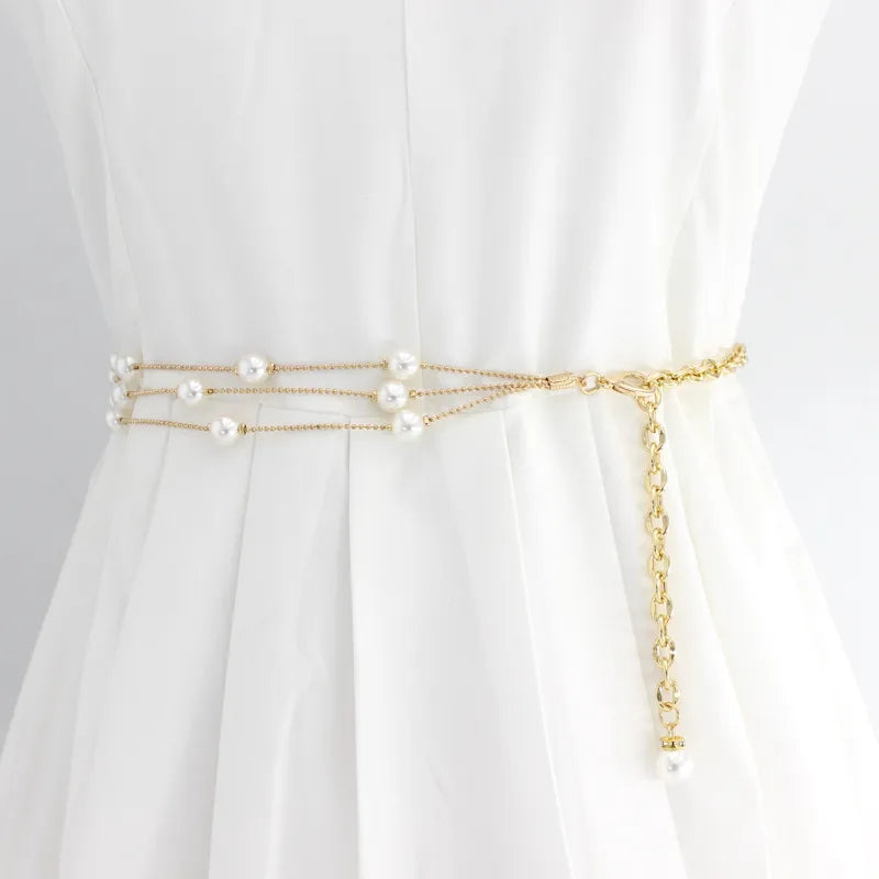 lady imitation pearl alloy beaded plating women's corset belts 1 piece