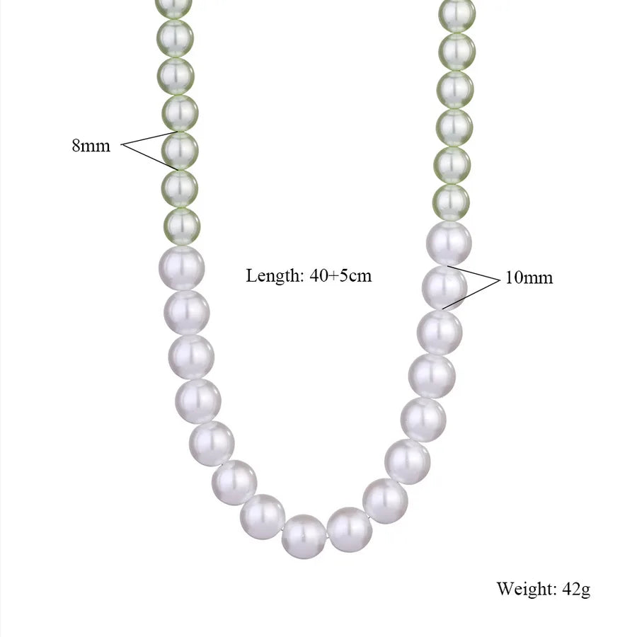 Vacation Classic Style Round Artificial Crystal Imitation Pearl Titanium Steel Beaded Chain Beaded Necklaces Wholesale