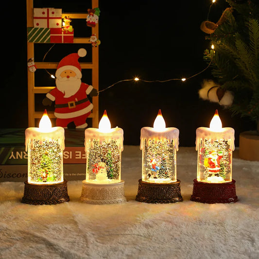 Christmas Decoration Santa Claus Plastic Figurine Water-Filled Night Lamp Decorative Crystal Light Christmas Party Gift