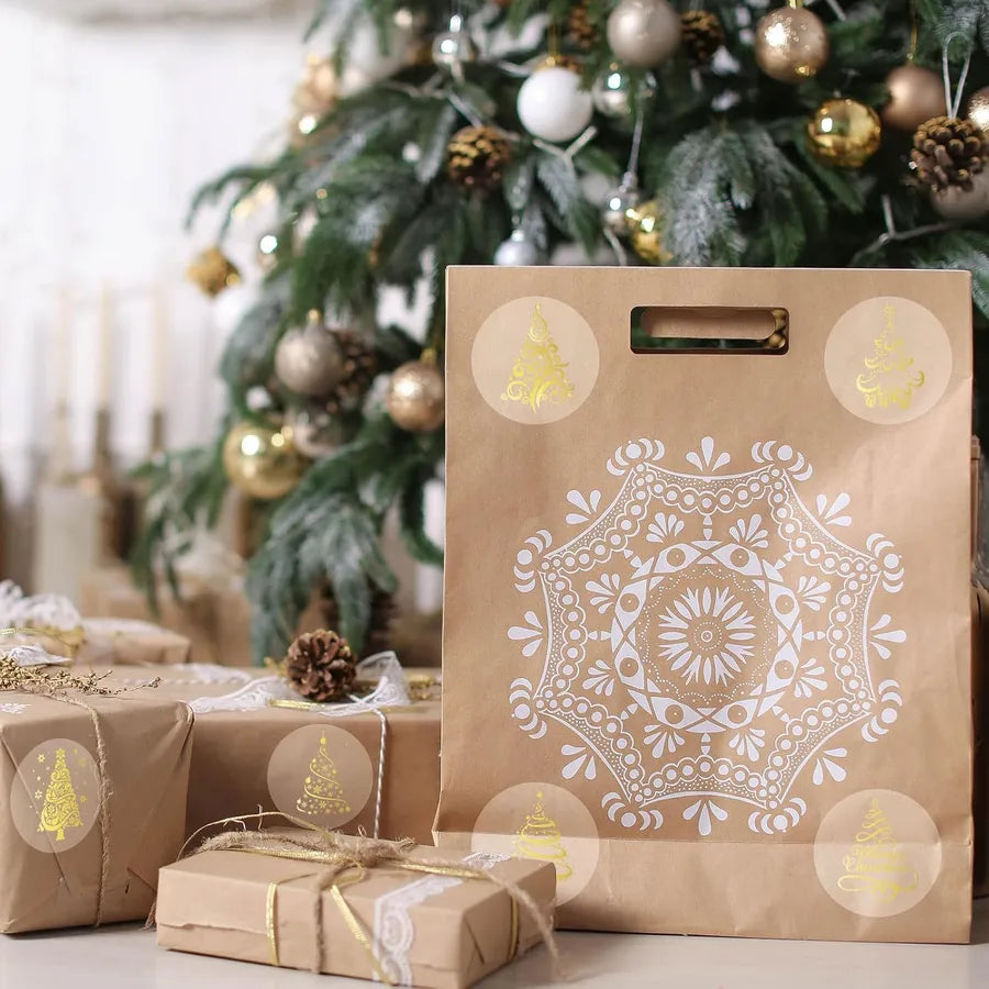 Gold Foil Christmas Stickers Roll Self Adhesive Sealing Labels Envelope Invitation Card Gift Wrapping Paper Transparent 500pcs