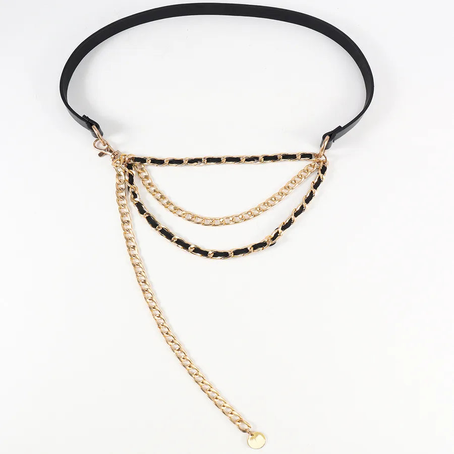 hip-hop solid color pu leather alloy plating women's leather belts