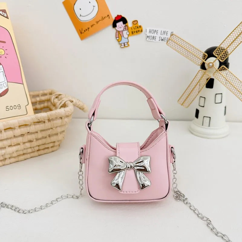 Children's Bag New Candy Color Bow Mini Handbag Girl's Parent-child Chain Crossbody Bag Red Bag