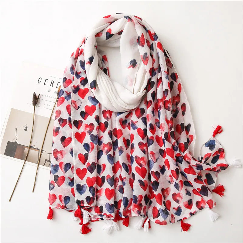 new sweet red love cotton and linen scarf