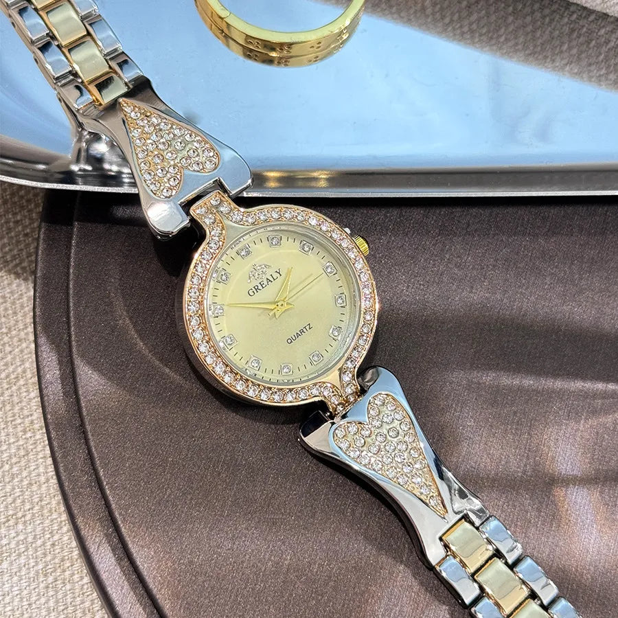 Elegant Simple Style Color Block Heart Shape Single Folding Buckle Quartz Watch Women's Watches
