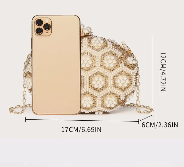 Gold Pu Leather Flower Oval Evening Bags