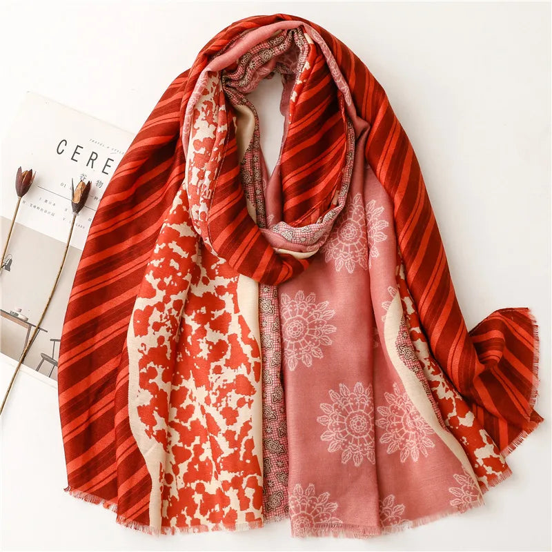 women's fashion color block polyester winter scarves