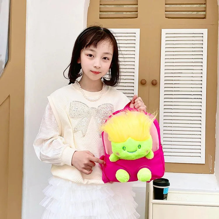 Kid'S Nylon Cartoon Color Block Cute Square Zipper Functional Backpack