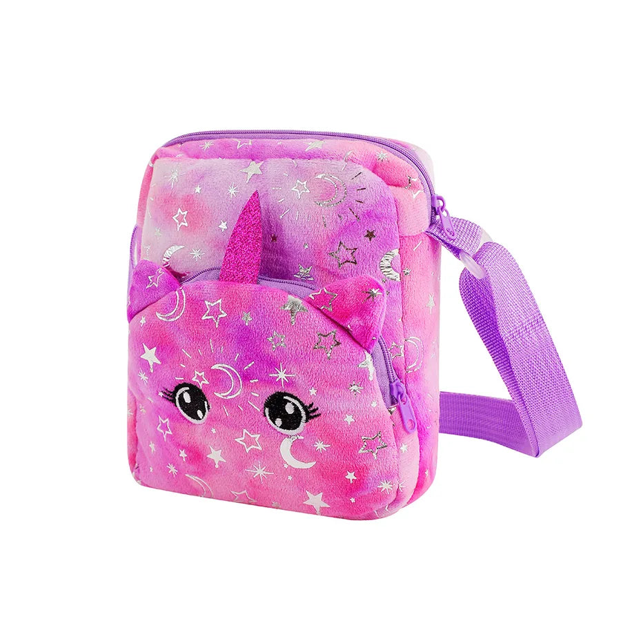 Kid'S Flannel Moon Cute Square Zipper Crossbody Bag