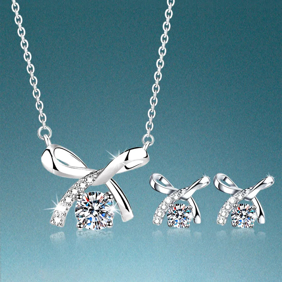 Moissanite Earrings Necklace White Gold Plated Earrings Necklace