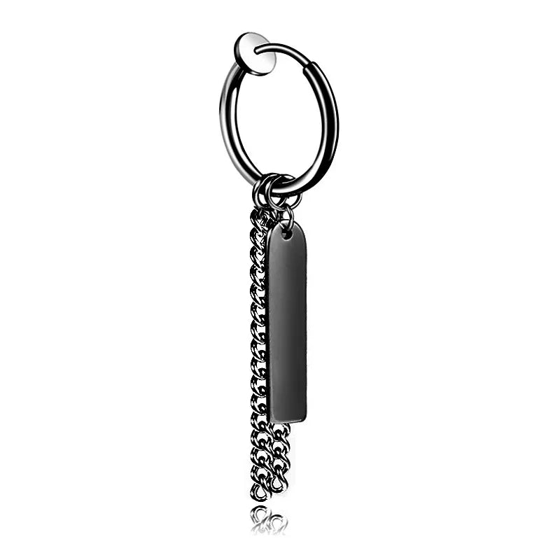 punk titanium steel earrings men's long tassel chain earrings single