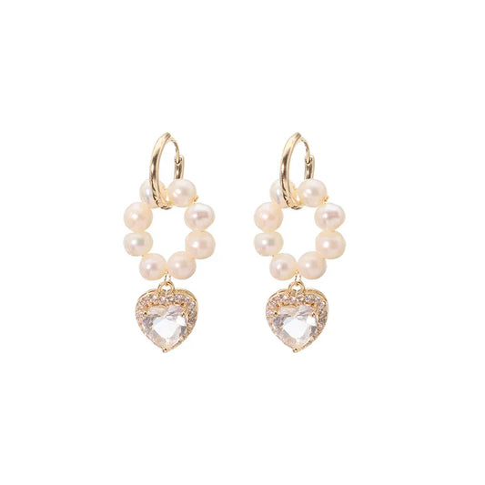 1 pair original design heart shape plating freshwater pearl 18k gold plated drop earrings