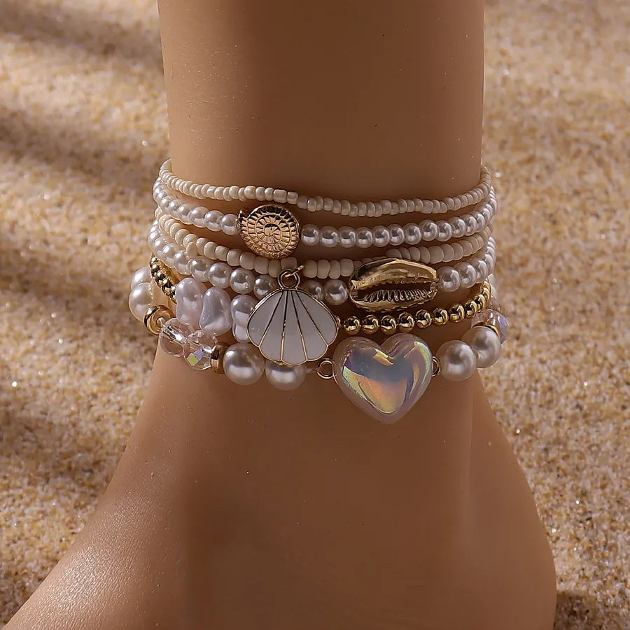 Wholesale Jewelry Hawaiian Korean Style Shell CCB Imitation Pearl Plastic Anklet