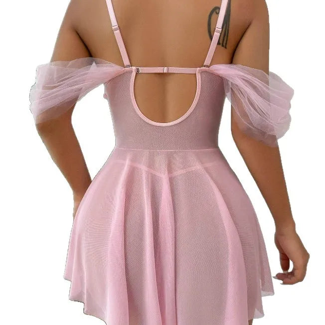 Style Sexy Underwear Sexy Lace Embroidery Sheer Mesh Gathered Pure Desire Suit Female Dress Wholesale