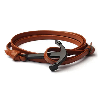 retro ethnic style anchor alloy leather rope polishing plating men's bracelets