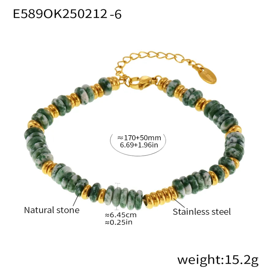 Elegant Vacation Simple Style Round natural stone Titanium Steel 18K Gold Plated Beaded Chain Bracelets In Bulk