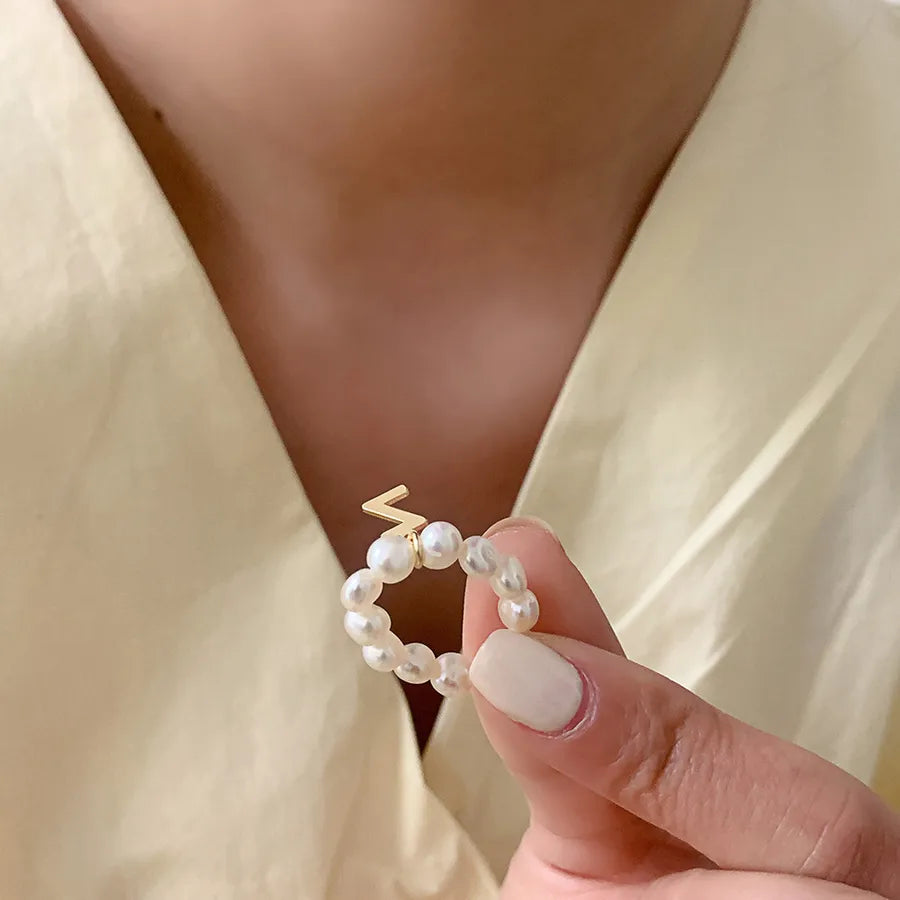 Retro Letter Freshwater Pearl Rings In Bulk