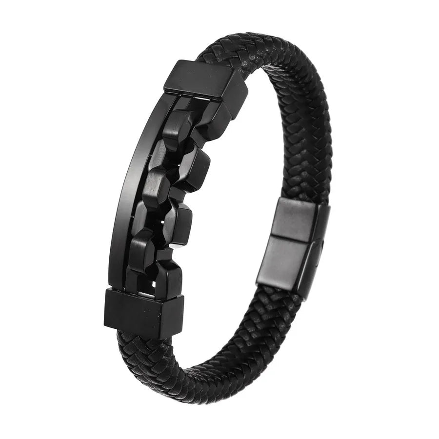 Hip-Hop Geometric Pu Leather Alloy Magnetic Men's Bracelets Men Cord & Leather Bracelets