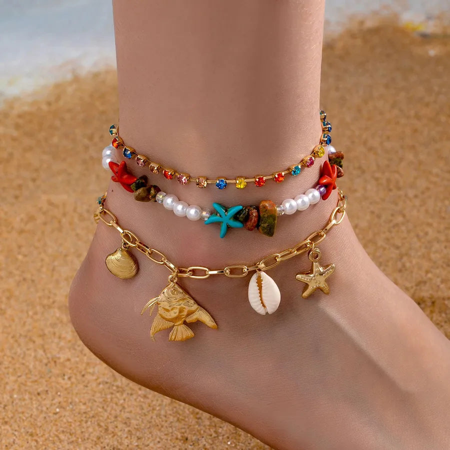 Wholesale Jewelry Marine Style Scallop Starfish Fish Acrylic Alloy Anklet