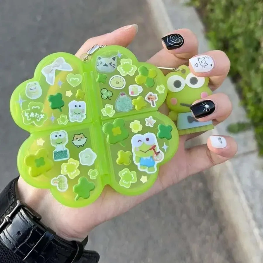 Portable Lucky Four Leaf Clover Storage Box DIY Guka Mini Tablet Splitter Handmade Organizer Ins Style Single Color PP Material