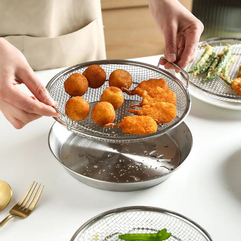 Stainless Steel Disc with Filter Mesh Household Kitchen Barbecue Fried Oil Filter Plate Cooling Drain Plate