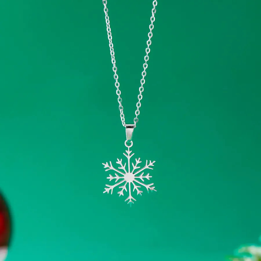 Christmas Deer Santa Claus Stainless Steel Necklace Women's Versatile Cartoon Character Design Paved Snowflake Pattern Jewelry Accessory