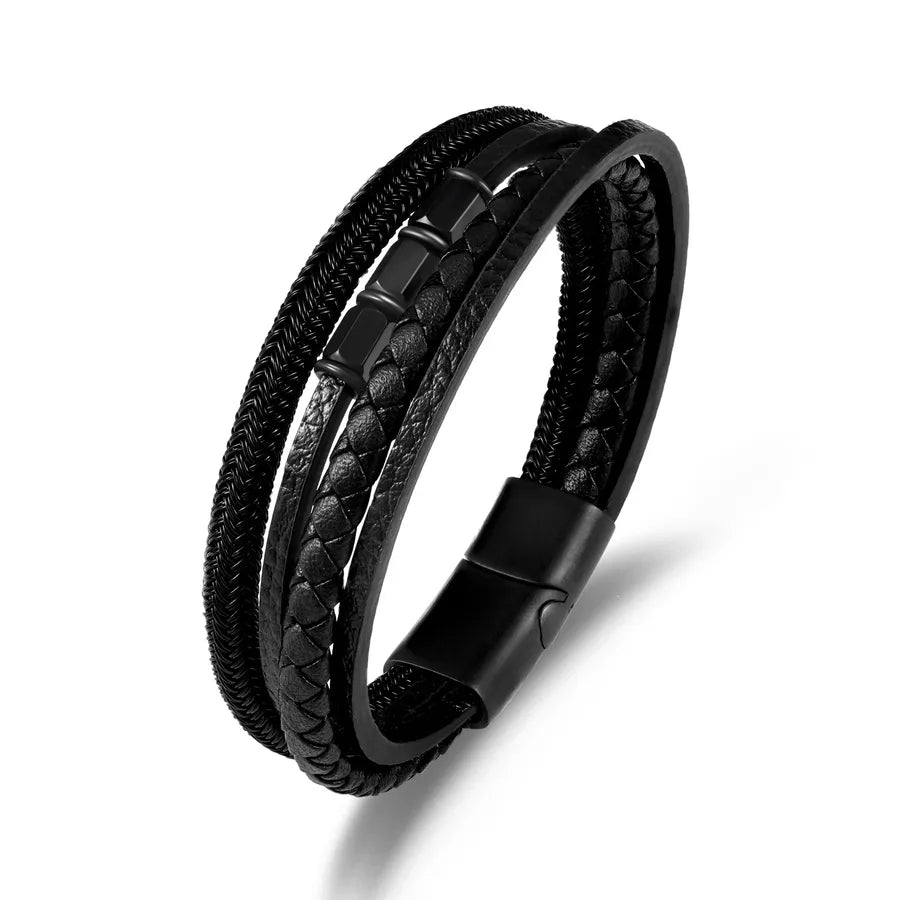 summer new hand-woven leather bracelet style stainless steel men's bracelet multi-layer in stock