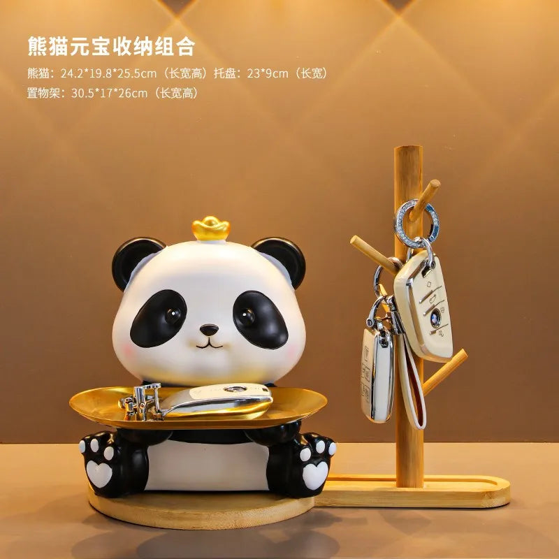 Cute panda decoration key storage living room home decoration creative gift wine cabinet entrance tray
