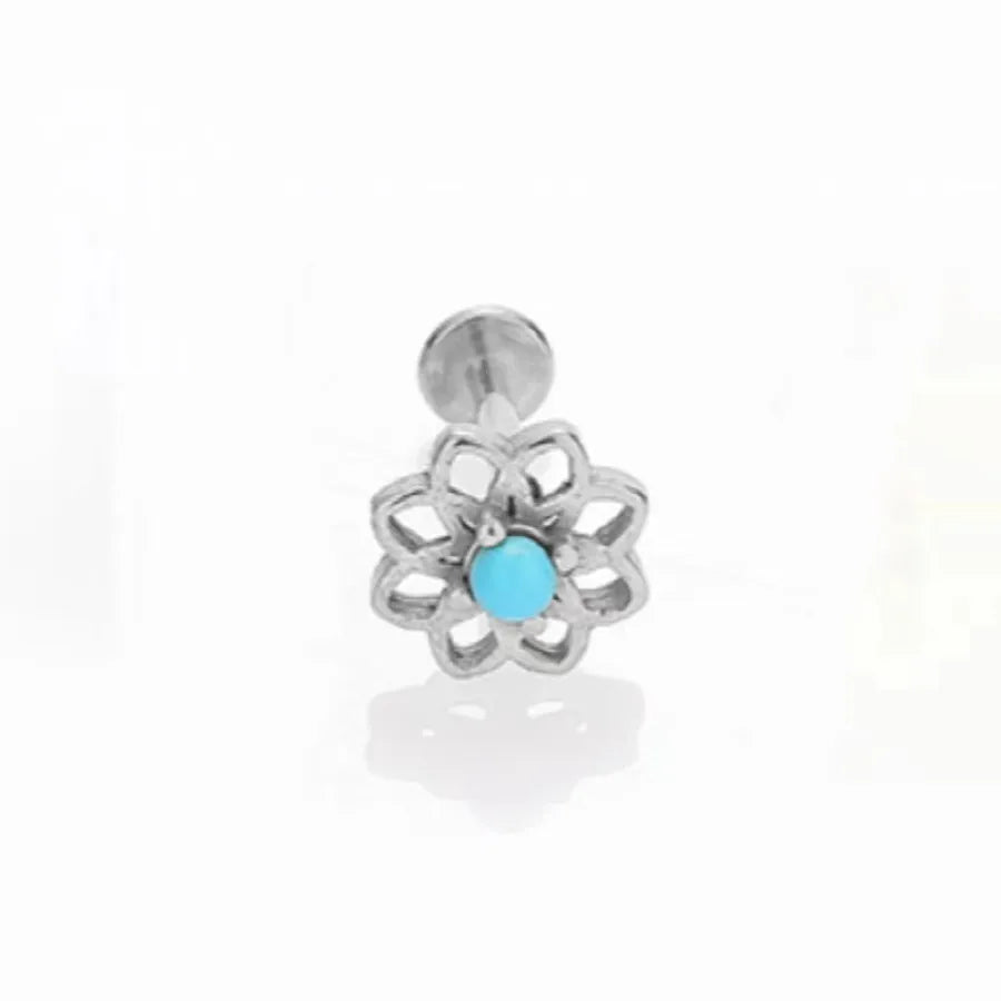 Simple Style Commute Palm Snowflake 316L Stainless Steel Turquoise lip stud Ear Studs 1 Piece