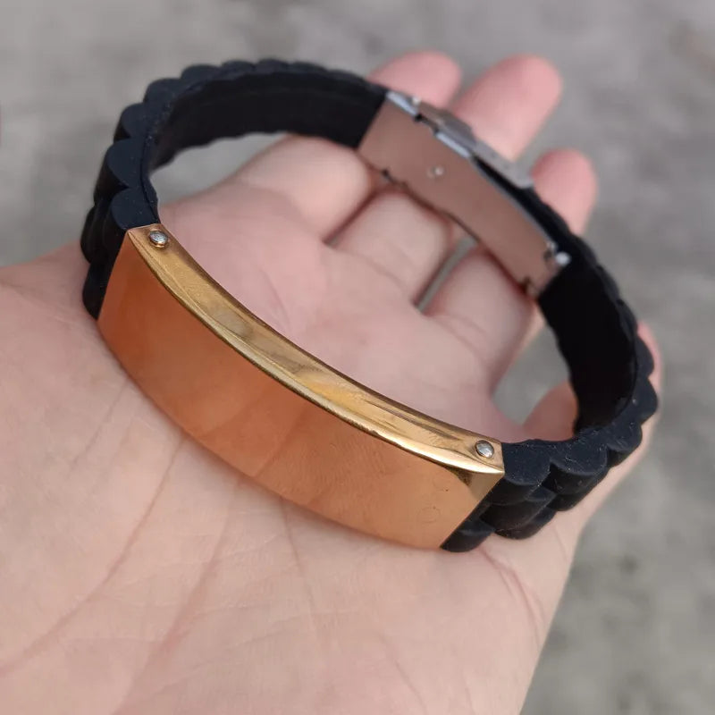 supply silicone stainless steel bracelet lettering glossy black plated bracelet accessories men's jewelry manufacturer