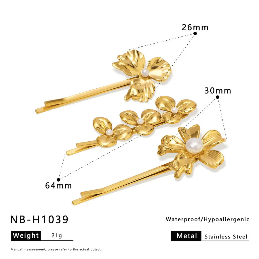 Cute Artistic Women's Pentagram Flower Shell 304 Stainless Steel Artificial Pearls Pearl Hair Pins Hair Clip