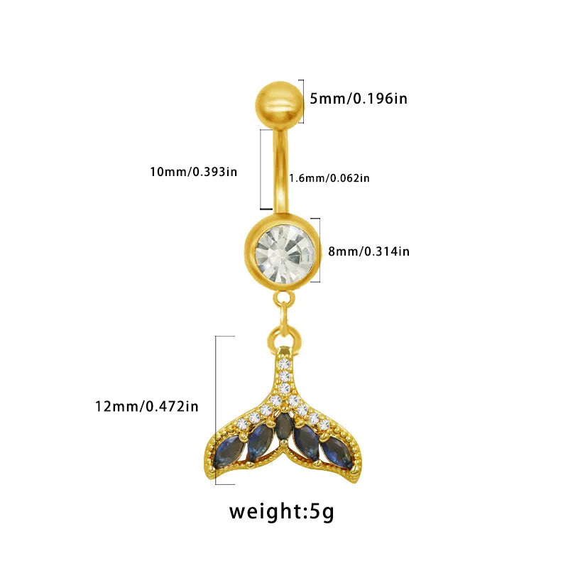 1 Piece Belly Rings Elegant Hawaiian Tropical Bear Cat Bow Knot 316 Stainless Steel Alloy Inlay Resin Rhinestones Glass Gold Plated