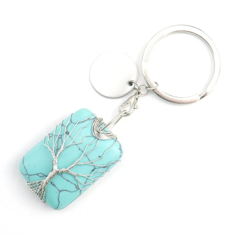 1 piece retro geometric natural stone copper plating unisex keychain