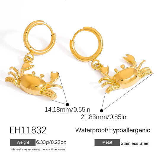 1 Piece Casual Pastoral Artistic Crab Fish Bone 304 Stainless Steel 18K Gold Plated Drop Earrings