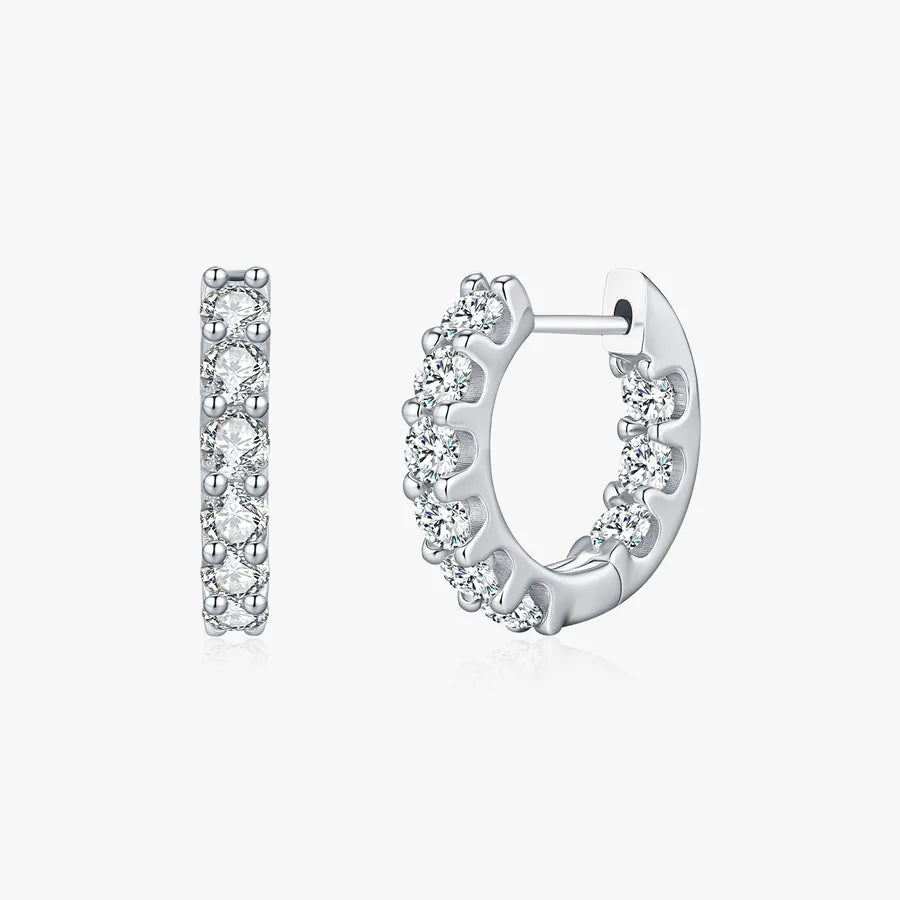 1.8 Karat Moissanite 925 Sterling Silver Earrings GRA Certificate Round Brilliant Cut Geometric Round Rhodium Plated Earrings