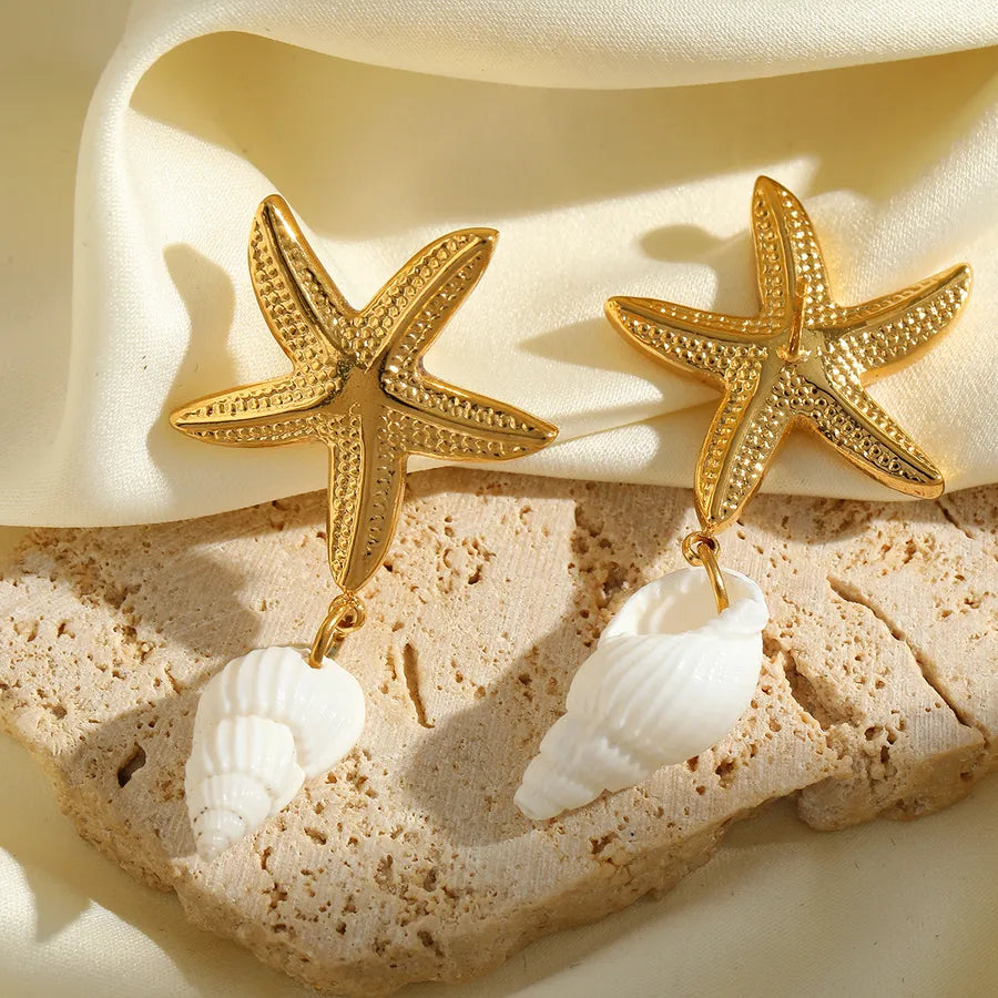 1 Piece Glam Shiny Starfish Conch 304 Stainless Steel Ear Studs