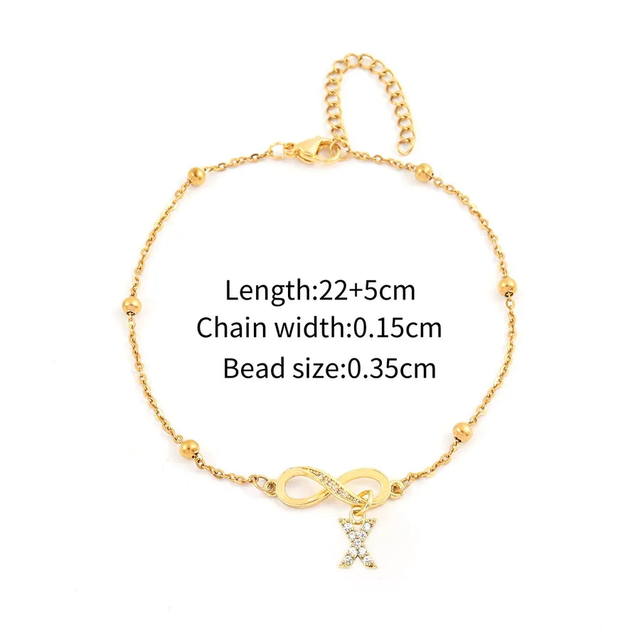 Wholesale Jewelry Simple Style Classic Style Letter Infinity 201 Stainless Steel Copper Zircon Anklet