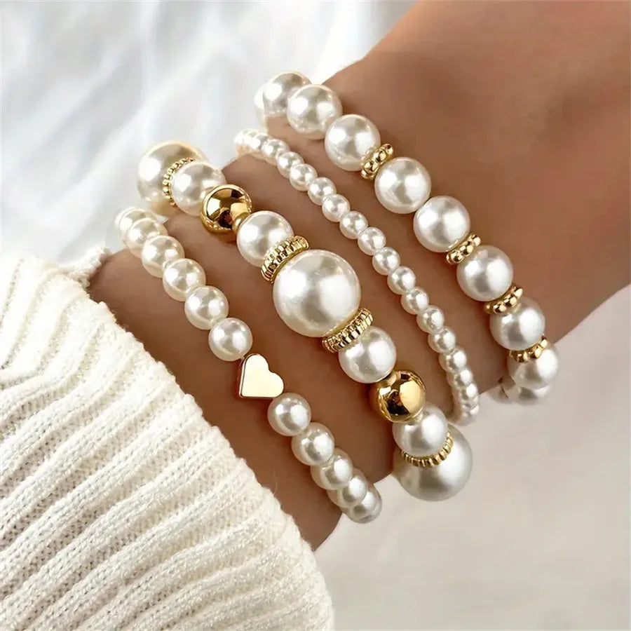 Casual Simple Style Pearl Imitation Pearl Alloy Beaded Chain Beaded Bracelets Wholesale