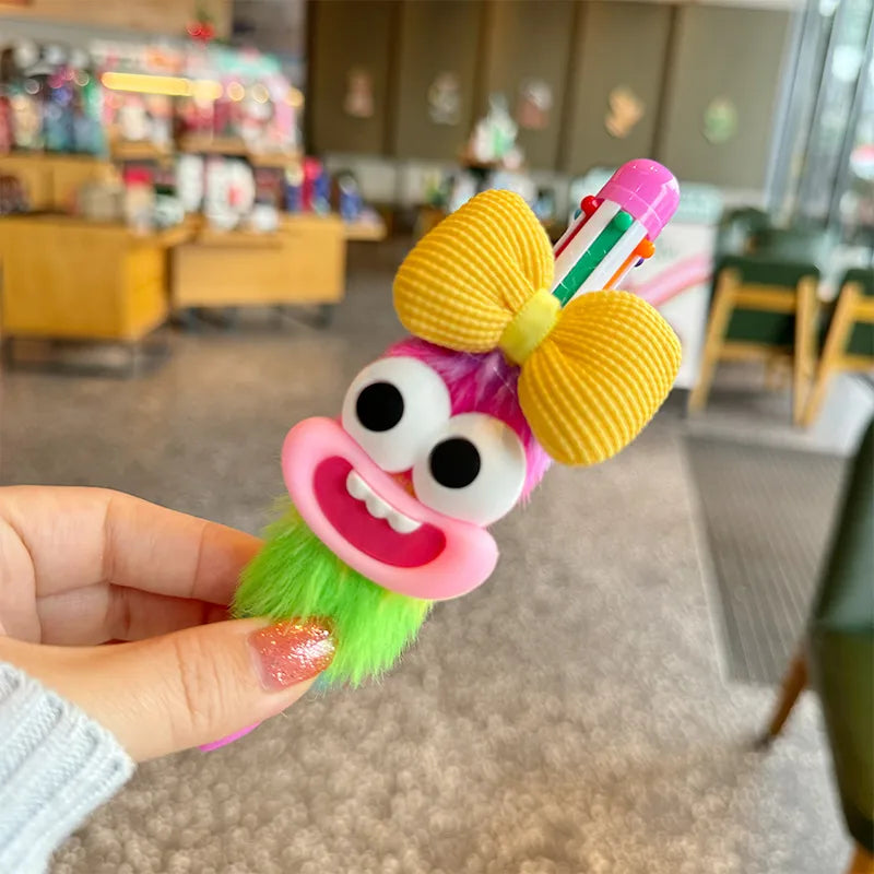 Cartoon Magic Sausage Mouth Plush Retractable Ballpoint Pen Student Rainbow Color Gel Pen Multicolor Cartoon Young Girl Hand Account