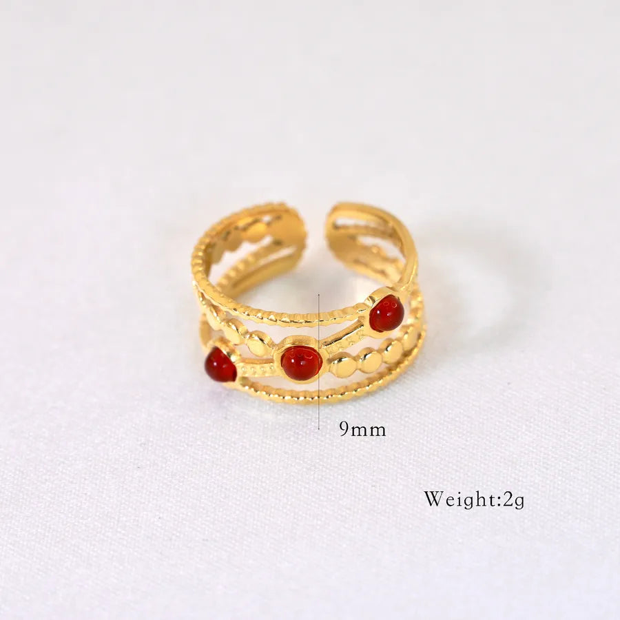 Elegant Retro Geometric Titanium Steel Natural Stone Open Rings In Bulk