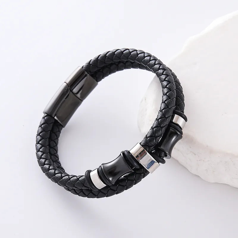 Hip-Hop Round Leather Plating Men's Bracelets