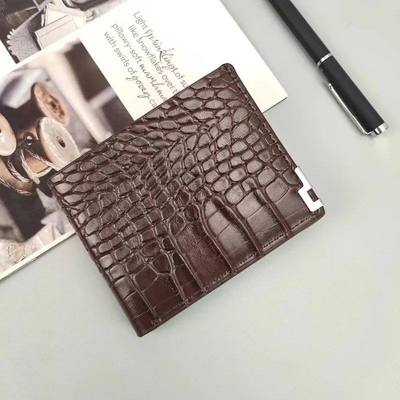Men's Solid Color Crocodile Pu Leather Flip Cover Small Wallets