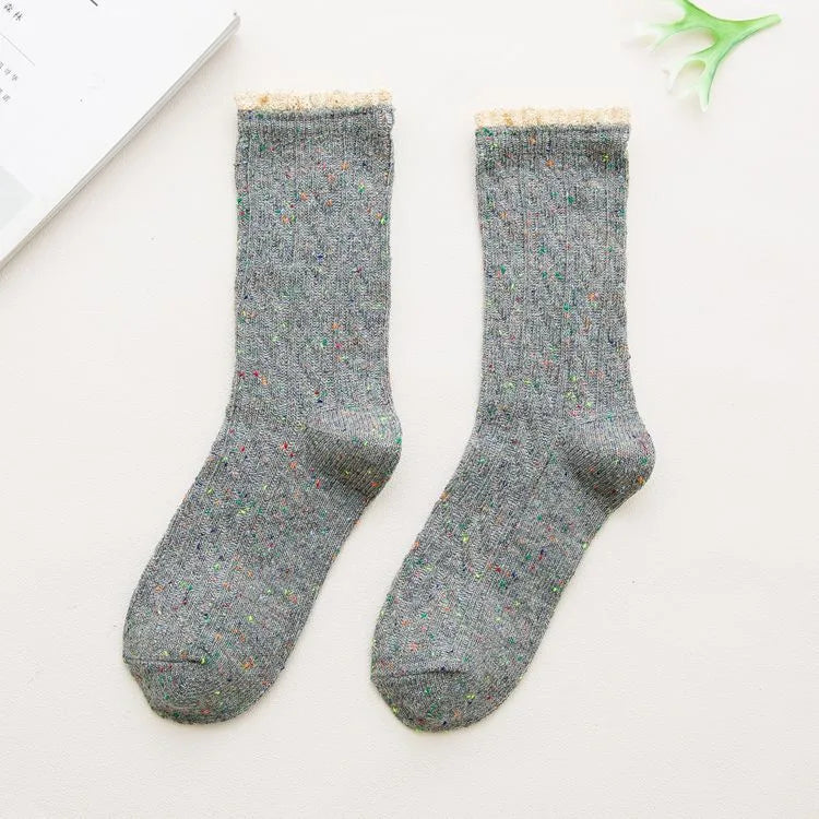 A Pair Japanese Style Women's Polka Dots Nylon Polyester Blending Crew Socks