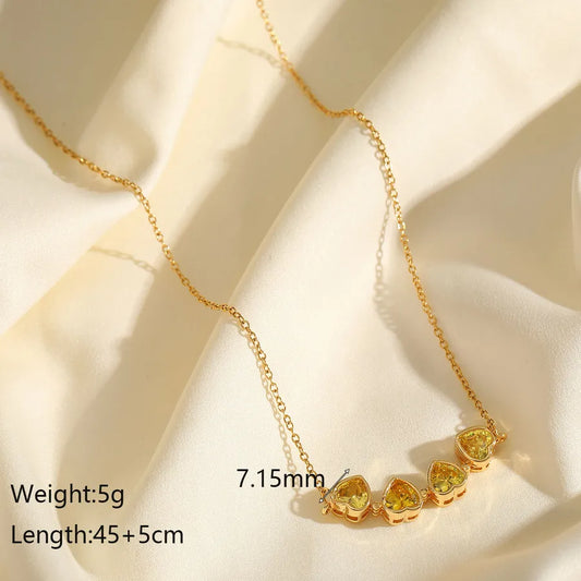Wholesale Jewelry Casual Cute Lady Heart Shape Solid Color 304 Stainless Steel Zircon 18K Gold Plated Plating Inlay cable chain Multi Charms Necklace