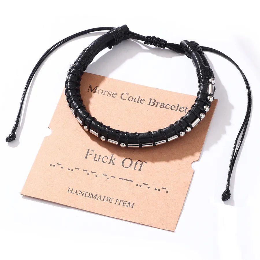 Hip-Hop Rock Solid Color 304 Stainless Steel Pu Leather Braid Men's Bangle Men Cord & Leather Bracelets
