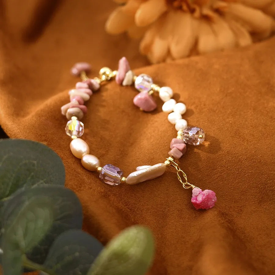 Sweet Commute Rhombus natural stone gravel 18K Gold Plated ball chain Bracelets In Bulk