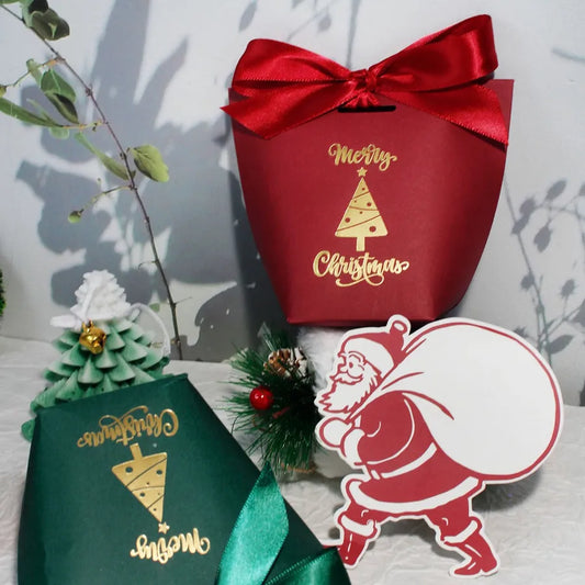Christmas Theme Candy Box Gold Stamping Christmas Tree Decoration Gift Box For Christmas Party White Card Paper Festive